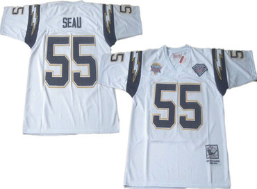 San Diego Chargers #55 Junior Seau White Super Bowl XXIX Patch Throwback Jersey
