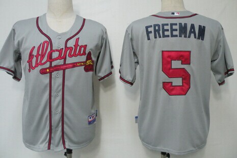 Atlanta Braves #5 Freddie Freeman Gray Kids Jersey