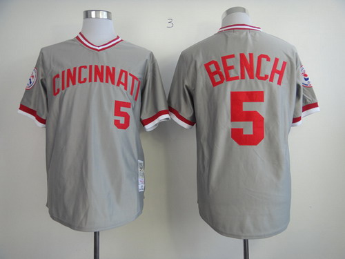 Cincinnati Reds #5 Johnny Bench 1976 Gray Throwback Jersey