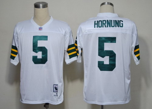 Green Bay Packers #5 Paul Hornung White Short-Sleeved Throwback  Jersey