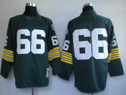 Green Bay Packers #66 Ray Nitschke Green Long-Sleeved Throwback Jersey