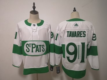 Men's Toronto Maple Leafs #91 John Tavares Toronto St. Pats Road Authentic Player White Jersey