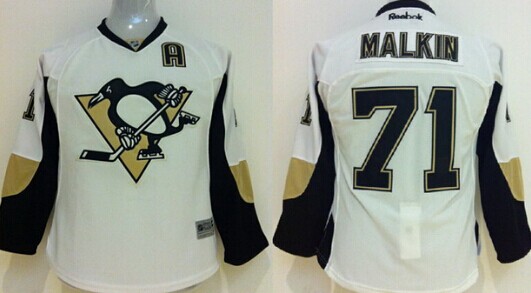 Pittsburgh Penguins #71 Evgeni Malkin White Kids Jersey