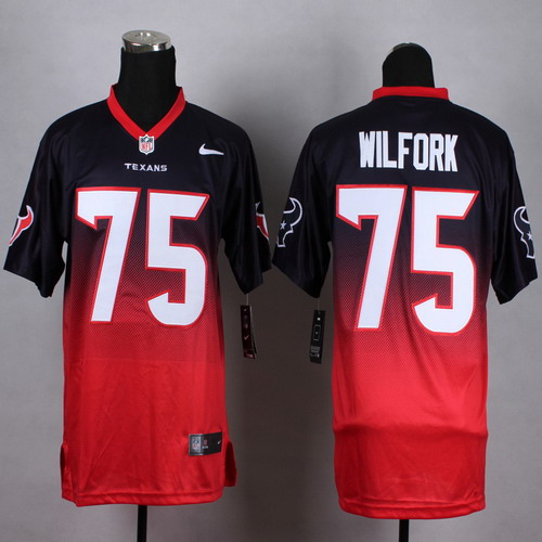 Nike Houston Texans #75 Vince Wilfork Blue/Red Fadeaway Elite Jersey 