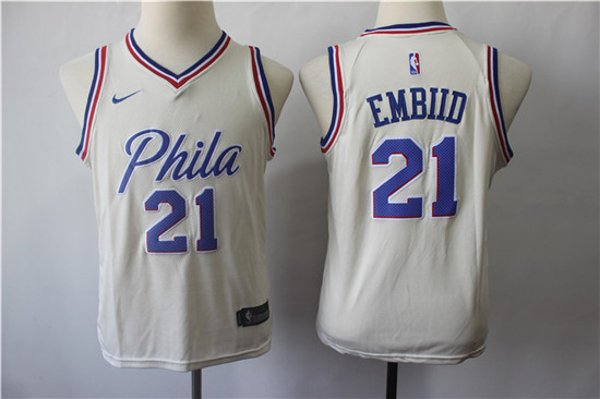 76ers 21 Joel Embiid Cream City Edition Youth Nike Swingman Jersey