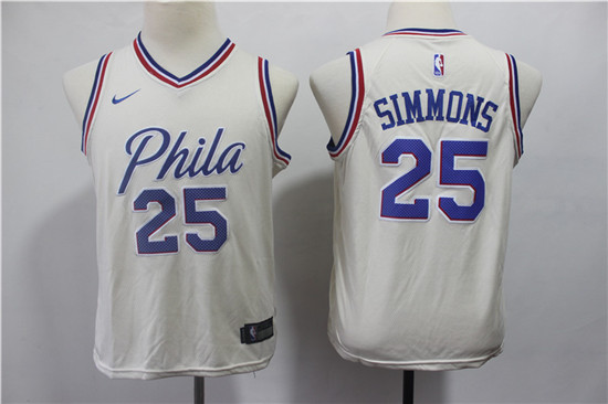 76ers 25 Ben Simmons Cream Youth City Edition Nike Swingman Jersey