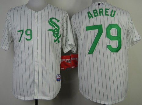 Chicago White Sox #79 Jose Abreu White With Green Pinstripe Jersey 
