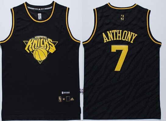 New York Knicks #7 Carmelo Anthony Revolution 30 Swingman 2014 Black With Gold Jersey