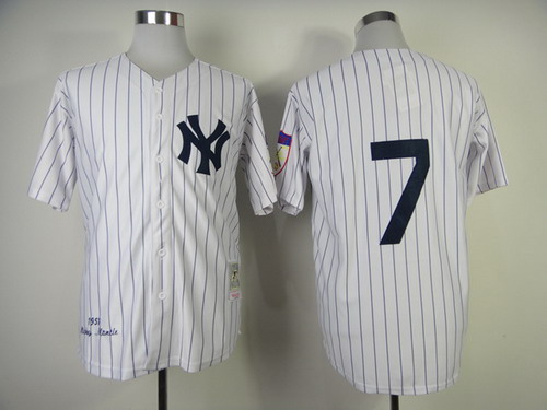 New York Yankees #7 Mickey Mantle 1951 White Throwback  Jersey