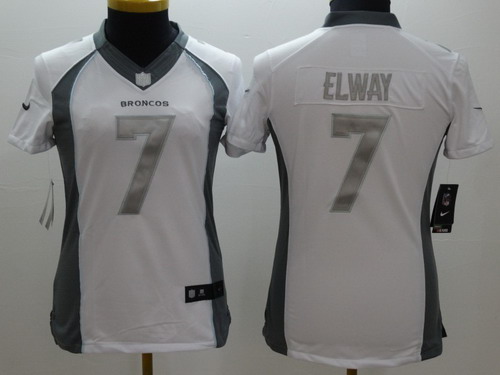Nike Denver Broncos #7 John Elway Platinum White Limited Womens Jersey