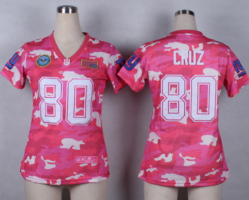 Nike New York Giants #80 Victor Cruz 2014 Salute to Service Pink Camo Womens Jersey