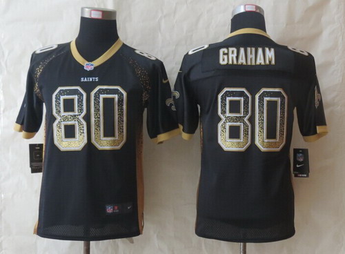 Nike New Orleans Saints #80 Jimmy Graham Drift Fashion Black Kids Jersey