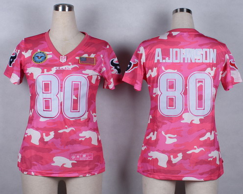 Nike Houston Texans #80 Andre Johnson 2014 Salute to Service Pink Camo Womens Jersey