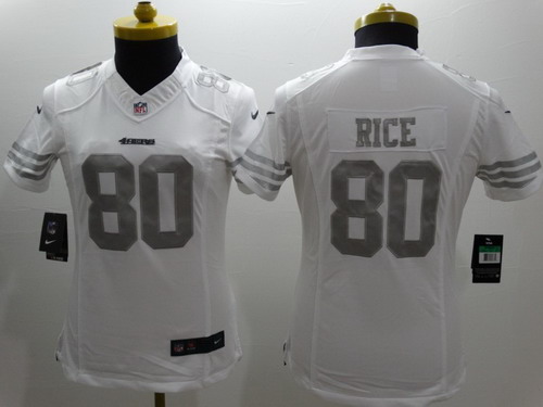 Nike San Francisco 49ers #80 Jerry Rice Platinum White Limited Womens Jersey