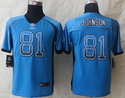 Nike Detroit Lions #81 Calvin Johnson Drift Fashion Blue Kids Jersey