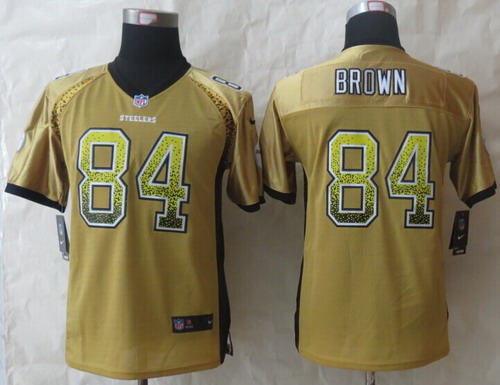 Nike Pittsburgh Steelers #84 Antonio Brown Drift Fashion Yellow Kids Jersey
