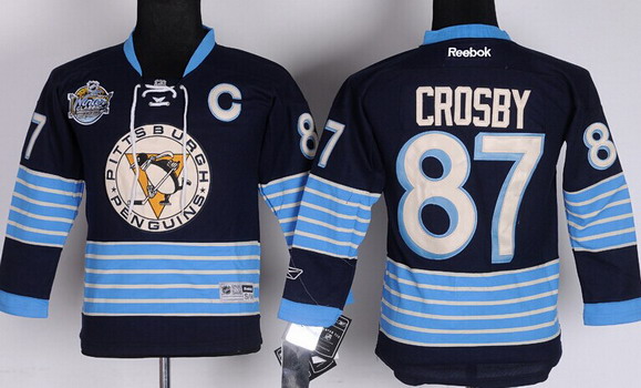 Pittsburgh Penguins #87 Sidney Crosby Navy Blue Third Kids Jersey
