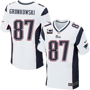 Nike New England Patriots #87 Rob Gronkowski White C Patch Elite Jersey
