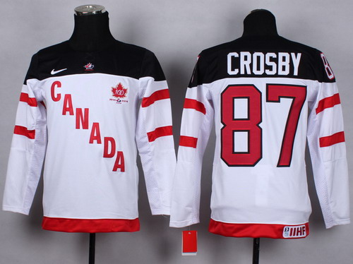 2014/15 Team Canada #87 Sidney Crosby White 100TH Kids Jersey