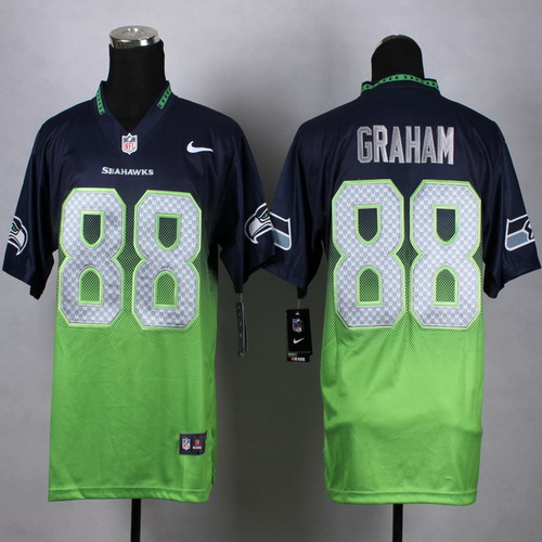 Nike Seattle Seahawks #88 Jimmy Graham Navy Blue/Green Fadeaway Elite Jersey
