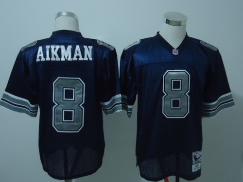 Dallas Cowboys #8 Troy Aikman Navy Blue Throwback Jersey