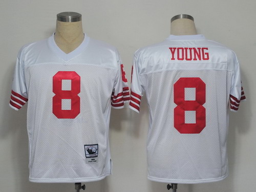 San Francisco 49ers #8 Steve Young White Throwbck Jersey