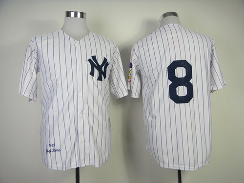 New York Yankees #8 Yogi Berra 1951 White Throwback Jersey