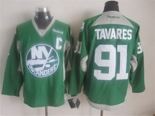 New York Islanders #91 John Tavares 2014 Training Green Jersey