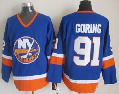 New York Islanders #91 Butch Goring Light Blue Throwback CCM Jersey