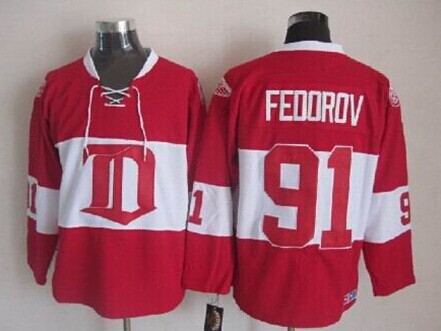 Detroit Red Wings #91 Sergei Fedorov Red Winter Classic Throwback CCM Jersey