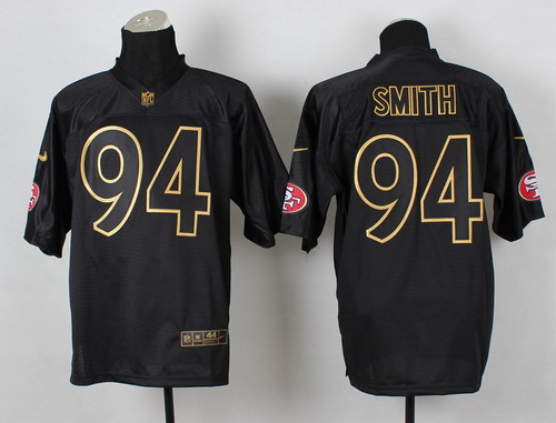 Nike San Francisco 49ers #94 Justin Smith 2014 All Black/Gold Elite Jersey