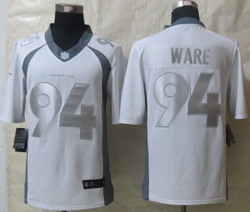 Nike Denver Broncos #94 DeMarcus Ware Platinum White Limited Jersey