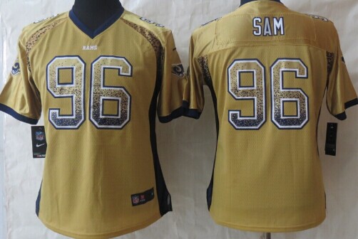 Nike St. Louis Rams #96 Michael Sam Drift Fashion Gold Womens Jersey