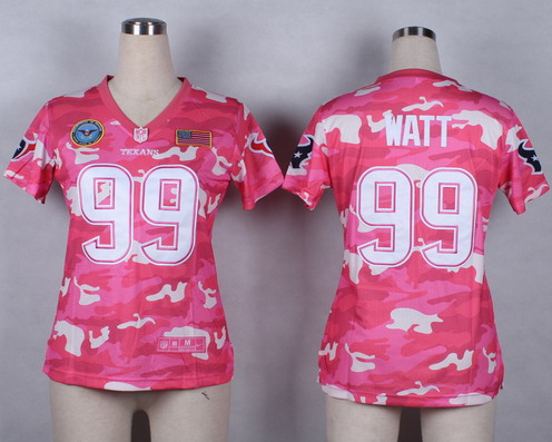 Nike Houston Texans #99 J.J. Watt 2014 Salute to Service Pink Camo Womens Jersey