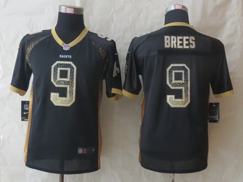 Nike New Orleans Saints #9 Drew Brees Drift Fashion Black Kids Jersey