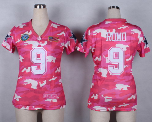 Nike Dallas Cowboys #9 Tony Romo 2014 Salute to Service Pink Camo Womens Jersey