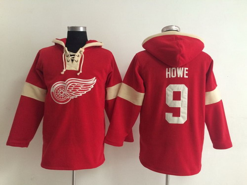 2014 Old Time Hockey Detroit Red Wings #9 Gordie Howe Red Hoodie