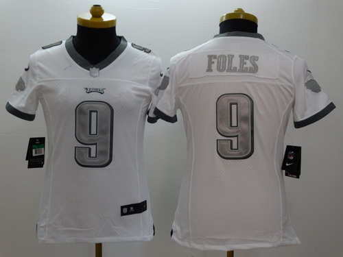 Nike Philadelphia Eagles #9 Nick Foles Platinum White Limited Womens Jersey