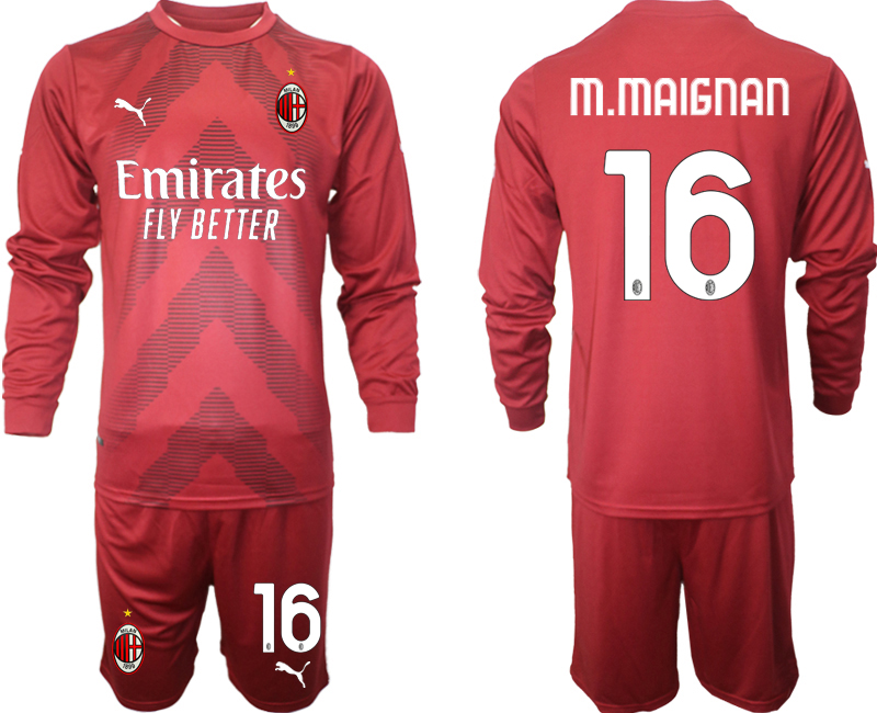 AC Milan  #16 M.MAIGNAN jujube red goalkeeper 2022-23 long sleeve jerseys Suit