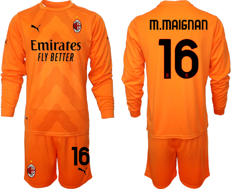 AC Milan #16 M.MAIGNAN Orange red goalkeeper 2022-23 Blank long sleeve jerseys Suit