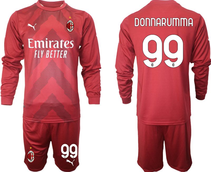 AC Milan #99 Donnarumma jujube red goalkeeper 2022-23 long sleeve jerseys Suit