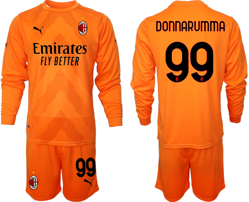 AC Milan #99 Donnarumma Orange red goalkeeper 2022-23 Blank long sleeve jerseys Suit