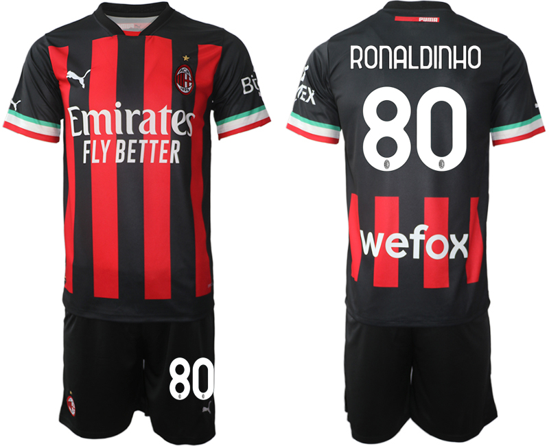 AC Milan 80 RONALDINHO CUSTOM Home Black 2022-2023 Soccer jerseys suit