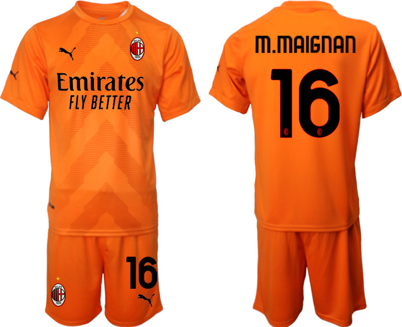 AC Milan 16 M.MAIGNAN Orange goalkeeper 2022-2023 Soccer jerseys suit