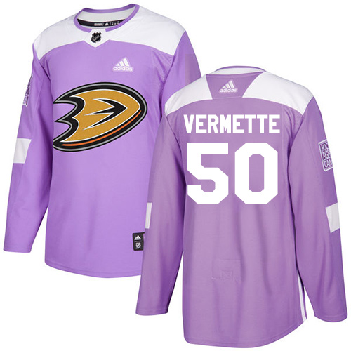 Adidas Ducks #50 Antoine Vermette Purple Authentic Fights Cancer Stitched NHL Jersey
