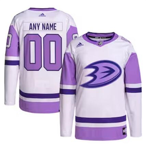 Anaheim Ducks adidas Hockey Fights Cancer Primegreen Men/Women/Youth Unisex Authentic Custom White-Purple Jersey