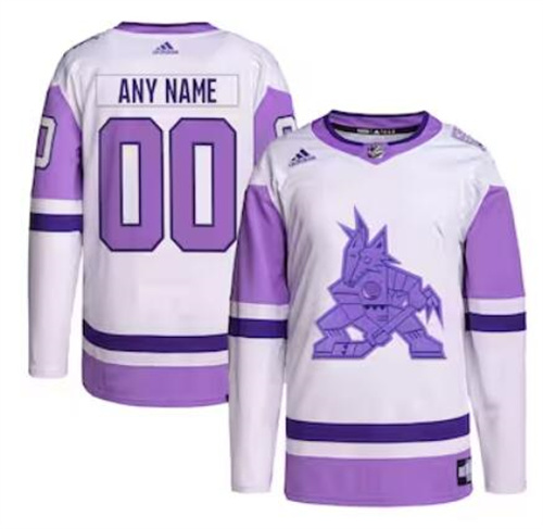 Arizona Coyotes adidas Hockey Fights Cancer Primegreen Men/Women/Youth Unisex Authentic Custom White-Purple Jersey