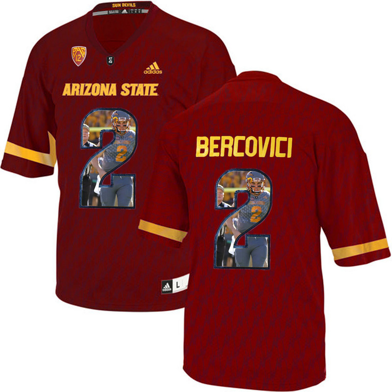 Arizona State Sun Devils 2 Mike Bercovici Red Team Logo Print College Football Jersey3