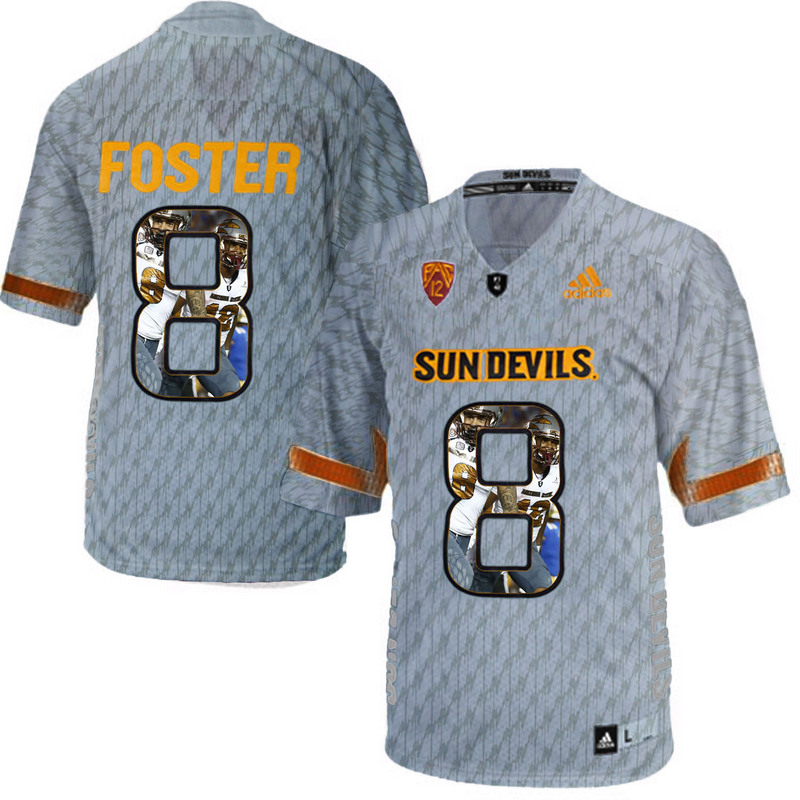 Arizona State Sun Devils 8 D.J. Foster Gray Team Logo Print College Football Jersey9