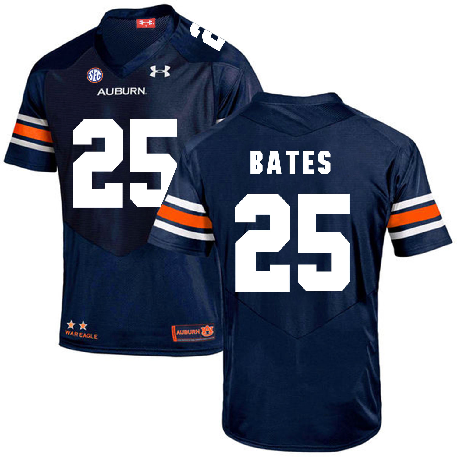 Auburn Tigers 25 Daren Bates Navy College Football Jersey